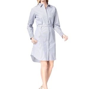 Calvin Klein office dress shirt, button down, striped blue/white, with belt NWT